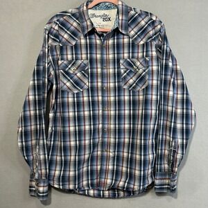 Wrangler 20X‎ Men's Western Shirt Size Large Blue Plaid Long Sleeve Snap Front